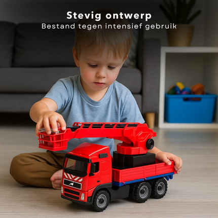 Cheqo® Brandweerauto met Uitschuifbare Ladder - Grote Brandweerauto - Brandweerauto Speelgoed - Brandweerwagen - Brandweerauto Met Ladder - Grote Speelgoedauto - Brandweerauto Voor Kinderen - Speelgoed Vrachtwagen