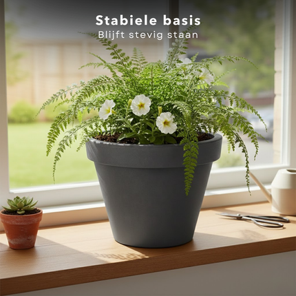 Cheqo® Bloempot Antraciet - Ronde Bloempot - Bloempot Rond - Bloempot Binnen - Bloempot Buiten - Bloempot Antraciet Rond - Bloempot 25 Cm - Bloempot Rond 25 Cm