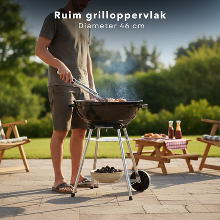 Cheqo® Houtskoolbarbecue - Houtskool Bbq - Kogelbarbecue - Barbecue Op Wielen - Kogelbarbecue Met Deksel - Houtskoolbarbecue Met Deksel - Houtskoolgrill - Tuinbarbecue - Buiten Barbecue - Zwarte Houtskoolbarbecue
