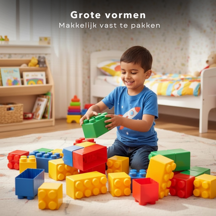Cheqo® Xxl Bouwblokken - Grote Bouwblokken - Bouwblokken 1 Jaar - Bouwblokken Baby - Bouwblokken Peuter - Reuzen Bouwblokken - Stapelblokken - Grote Blokken Speelgoed - Bouwblokken Set - Gekleurde Bouwblokken