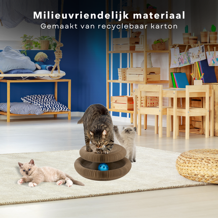 Cheqo® Krabkarton Kat - Opvouwbaar Kattenspeelgoed - Krabtoren - Flexibel Krabmeubel - Duurzaam Karton - 3 Stuks