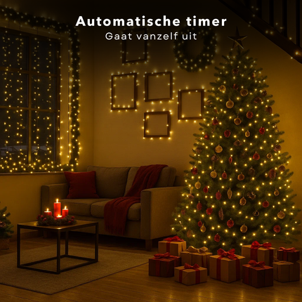 Cheqo® Kerstverlichting - Kerstlampjes - Kerstboomverlichting - 384 LED - Extra Warm Wit - Warm Witte Verlichting - Verlichte Lengte 490 CM - 8 Lichtfuncties - Automatische Timer - Binnen en Buiten - IP44 Adapter - Romantische Verlichting