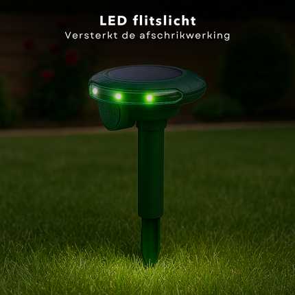 Cheqo® Solar Dierenverjager met Bewegingssensor – Ultrasone Kattenverjager & Marterverjager – LED-Flitslicht – Waterdicht Ontwerp – Milieuvriendelijk – Voor Buitengebruik – Zonnepaneel – Tuin Bescherming – Diervriendelijke Ongedierte Verjager
