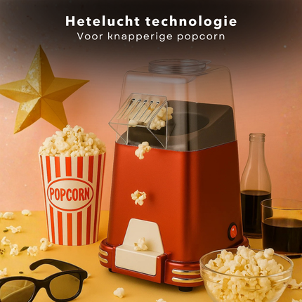 Cheqo® Hete Lucht Popcornmachine - Popcorn Machine - Zonder Olie - Olievrij - Retro Model - Snel Klaar - Gezonde Snack - Funcooking - Kunststof Behuizing - Popcorn Maken - Popcornmaker - Eenvoudig Schoon Te Maken