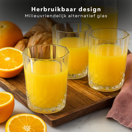 Cheqo® Waterglazen Set - Waterglas Set - Glazen Set - Kristaleffect - 6x400ml - Herbruikbaar Kunststof