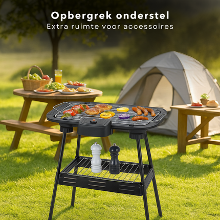 Cheqo® Elektrische BBQ 2-in-1 - Rookvrij - Tafelbarbecue Voor Binnen & Buiten - Elektrische Barbecue - BBQ voor Camping & Tuin