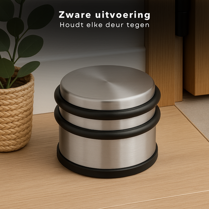 Cheqo® Deurstopper Set RVS - 6 Stuks - Antislip - 2 Rubberen Banden - Roestvrij Staal - Deurstop - Deurwig