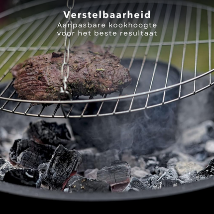 Cheqo® Verstelbare Barbecue - BBQ - Houtskool Barbecue - Metalen Vuurschaal Buitenhaard - Verstelbare Kookhoogte - Tuinhaard met BBQ