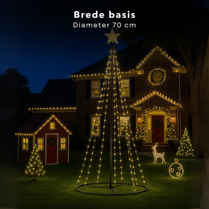 Cheqo® Kerstboom Vlaggenmast - LED Kerstboom voor Buiten  - Vlaggenmast Verlichting - Warm Wit Licht - Buiten Kerstboom - Zwart Frame - Afstandsbediening - 210 cm Hoogte - IP44 Adapter - Geschikt Voor Buiten