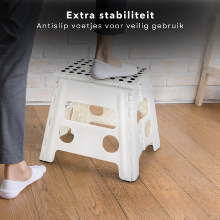 Cheqo® Vouwbare Opstapkruk - Opstapje - Trapje - Kruk - Krukje - Keukentrap - Keukentrapje - Opvouwbaar - Anti-Slip - ABS Materiaal - Max. 100 kg - Wit