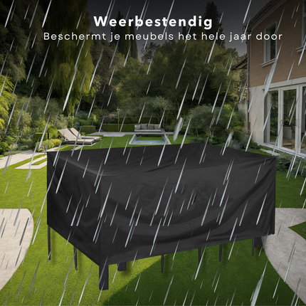 Cheqo® XL Waterdichte Tuinsethoes - Beschermhoes voor Tuinmeubelen - Trekkoord - 210x210x90cm - Afdekhoes - Beschermhoes Tuinset - Tuinsetbescherming - Waterdicht - UV Bestendig - Extra Sterk tuinmeubelhoezen