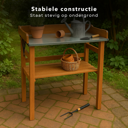 Cheqo® Oppottafel Hout - Tuinwerktafel - Plantentafel - Werktafel - Oppot Tafel met Verzinkt Werkblad - Werkbank Voor Tuin en Balkon