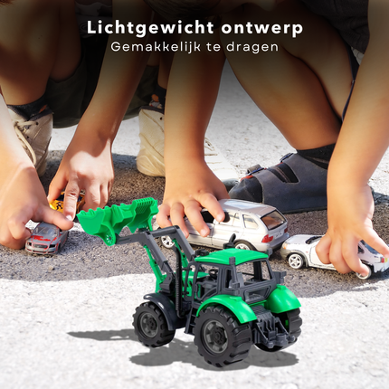 Cheqo® Tractor Speelgoed - Groene Frictie Tractor met Lader - Graafmachine - Kunststof Speelgoed voor Kinderen