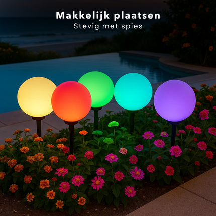 Cheqo® Solar Tuinverlichting - Buitenverlichting Op Zonne-Energie - Sfeerverlichting Tuin - Rgb-Verlichting - Warm Wit Licht - Automatische Inschakeling - Weerbestendig Materiaal - Grondverlichting - Zonnepaneel Inbegrepen - Set Van 5 Lampen