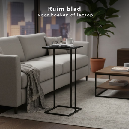 Cheqo® Bijzettafel - Zwarte Bijzettafel - Sidetable - Zwarte Sidetable - Banktafel - Zwarte Banktafel - Eindtafel - Nachtkastje - Zwart Nachtkastje - Bedtafel - Laptoptafel - Laptoptafel Voor Bank - Plantentafel - Plantenstandaard - Zuil Tafel