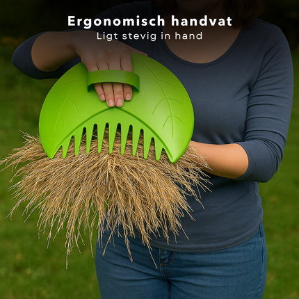 Cheqo® Bladgrijper Set - Bladgrijpers - Hark - Bladhark - Handharken - Bladeren Tuinhark - Lichtgewicht Kunststof - Tuinafval Verzamelen - Groen