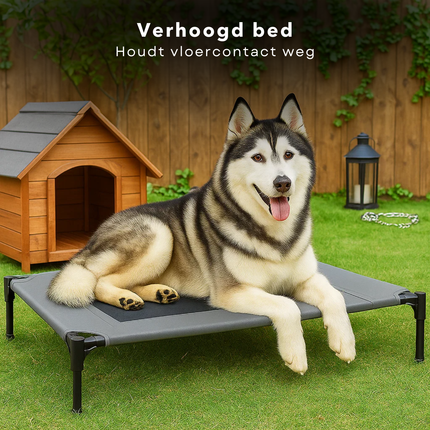 Cheqo® Verhoogd Hondenbed - Groot Hondenbed - Ademend Hondenbed - Hondenbed Op Pootjes - Hondenbed Voor Grote Honden - Draagbaar Hondenbed - Hondenbed Met Draagtas - Hondenbed Voor Buiten - Hondenbed Met Ventilatie