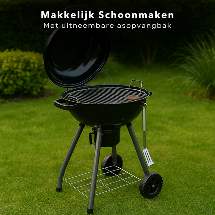 Cheqo® Houtskool Barbecue Ø43 cm - Houtskoolbarbecue - Draagbare BBQ met Deksel - Perfect voor Tuin en Camping