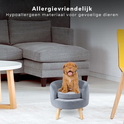 Cheqo® Fluwelen Hondenbank - Dierensofa - Hondenmand - Dierenmand - Huisdierenmand - Luxe Verhoogd Bed - Bank Voor Kleine Honden en Katten - Grijs