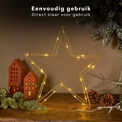 Cheqo® Goudkleurige Kerstster - Kerstster Met Ledverlichting - Ledverlichting Op Batterij - Kerstdecoratie Goud - Kerstversiering Met Licht - Sfeerverlichting Kerst - Kerst Verlichting - Kerst Decoratie Ster - Kerstornament