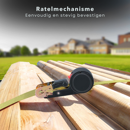 Cheqo® Nylon Spanband - 4 Meter - Sjorbanden - Bindriemen - Met Ratel - Elastische Banden - Multifunctioneel - Hoge Kwaliteit - Extra Sterk - Metalen Haak - Stevige Gesp - Max. 250KG - Verhuishulp - Nylon - Automatisch Oprolsysteem Spanbanden
