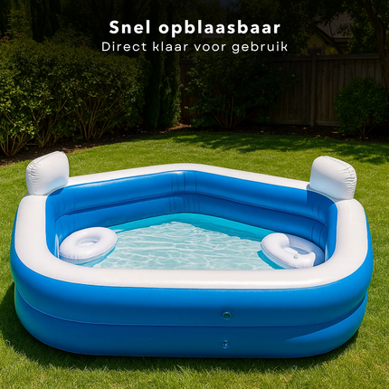 Cheqo® Vijfhoekig Opblaasbaar Familiezwembad - Zwembad - Opblaasbad - PVC - Bad Met Loungestoelen en Bekerhouders