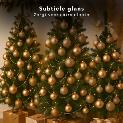 Cheqo® Kerstballen Set - Champagne Kleur - Ø7 cm - Glas Kerstballen - Kerstboom Decoratie - Matte En Glimmende - Glitter Kerstballen - Trendy En Modern - Warme Uitstraling - Verschillende Afmetingen - Kerstbal Set