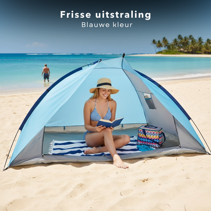 Cheqo® Strandtent - Beach Shelter - Beach Tent - Strand Shelter - Strandtenten - Pop Up Strandtent - Pop Up Beach Tent - Strandtent Pop Up - Strandtent 2 Persoons - Strandtent voor 2 Personen - Blauwe Strandtent