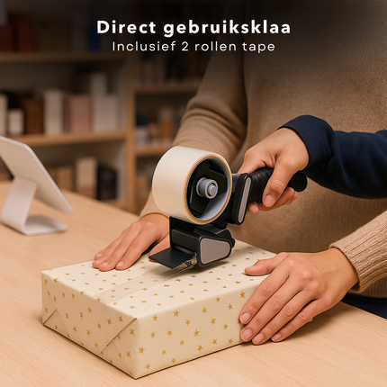 Cheqo® Tape Dispenser met 2x Transparante Verpakkingstape – Taperoller 48mm – Tape Houder voor Dozen Inpakken & Kleine Reparaties – Inpaktape Set 15m per Rol – Verpakkingstapedispensers voor Creatieve & Hobbyprojecten
