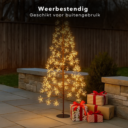 Cheqo® Kerstboom LED - Kerstverlichting Buiten - Warm Wit Licht - Micro LED-Lampjes - Spatwaterdicht IP44 - Buiten Kerst Verlichting - Tuinverlichting Kerst - 150 CM Hoogte - Sfeervol Licht - Lichtboom