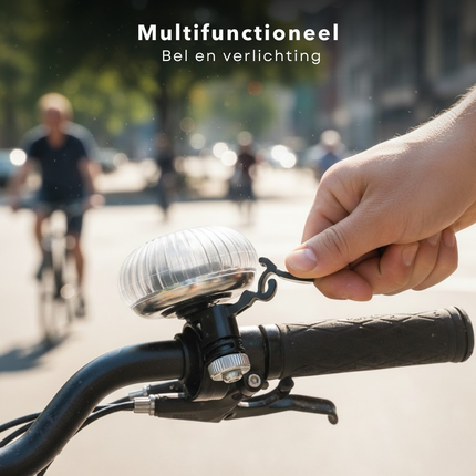 Cheqo® Fietsbel - Fietsbel met Licht - Fietsbel met Lampje - Fietsbel met LED Verlichting - Fietsbel LED - Fietsbel Universeel - Zwarte Fietsbel - Transparante Fietsbel - Fietsbel voor Kinderen - Fietsbel voor Volwassenen