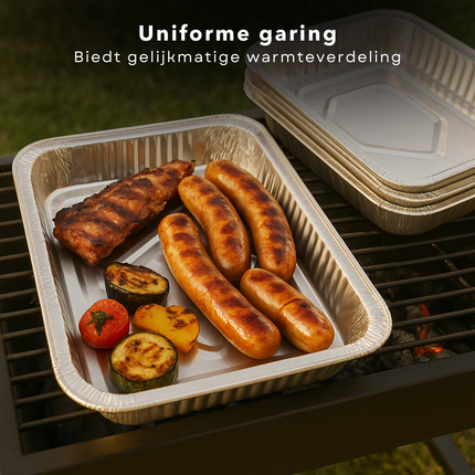 Cheqo® BBQ Grillschalen Aluminium - BBQ Bakjes - Barbecue Grillschaal - Set van 4 - Vetopvang BBQ - Wegwerp BBQ Schaal