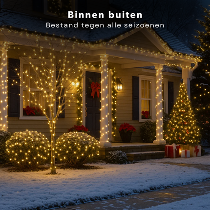 Cheqo® LED Verlichting - 80 LED Lampjes - Warm Wit - Lichtfuncties - Timer Functie - Kerstboomverlichting Transparant Snoer - Binnen En Buiten - IP44 Adapter - Kerstverlichting - Lichtslinger - Sfeerverlichting - Kerstlampjes