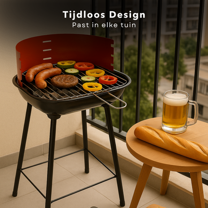 Cheqo® Houtskool Barbecue RVS - Houtskoolbarbecue - Verstelbaar Rooster - Ronde BBQ Rood/Zwart