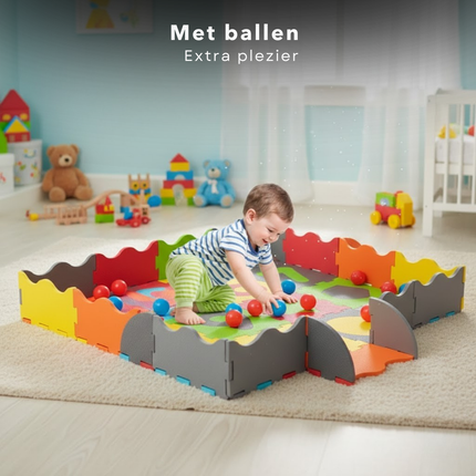 Cheqo® Speelmat Ballenbak - Puzzelmat Ballenbak - Baby Speelmat Ballenbak - Baby Speelkleed Ballenbak - 3 in 1 Speelmat - 3 in 1 Ballenbak - Baby Puzzelmat - Foam Puzzelmat Baby