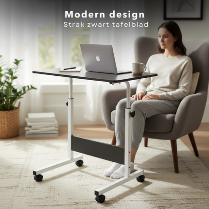 Cheqo® Bedtafel Op Wielen - Verrijdbare Bedtafel - Laptoptafel Op Wielen - Verrijdbare Laptoptafel - Overbed Tafel - Tafel Voor Over Bed - Bedtafeltje Met Wielen - Laptoptafel Bed - Bedtafel Laptop