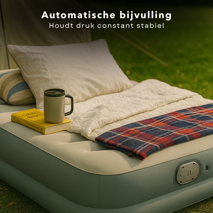 Cheqo® 2-Persoons Luchtbed 200x150cm – Opblaasmatras met Ingebouwde Pomp – Alwayzaire Technologie – Fortech Materiaal – I-Beam Constructie – Luchtbed met Kussen – Camping & Festival Logeerbed – USB-oplaadkabel – 350kg Draaggewicht
