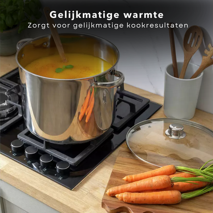 Cheqo® RVS Kookpan 9L - Pan - Soeppan met Glazen Deksel - Geschikt voor Gas en Inductie - Roestvrij Staal