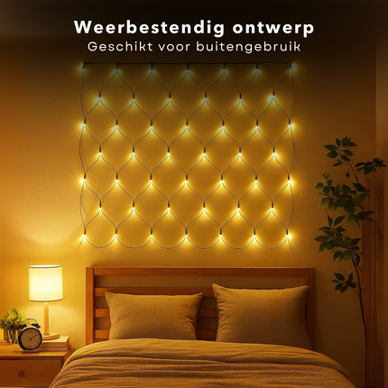 Cheqo® Netverlichting Buiten - Kerstverlichting - Kerstlampjes - Kerstboomverlichting voor Binnen en Buiten - 160 LED Lampjes - Lichtnet IP44 Waterdicht - Warm Wit Licht - LED Lichtsnoer - 2x1 Meter - Groene Kabel