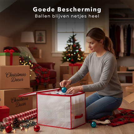 Cheqo® Kerstballen Opbergdoos - Opvouwbare Opbergdoos - Opbergbox Voor Kerstballen - Kerstdecoratie Opbergen - Opbergood Voor Kerstballen - Opbergdoos Met Rits - Kunststof Opbergdoos - Kerstbal Organizer