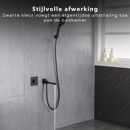 Cheqo® Complete Doucheset - Zwarte Douchekop met Doucheslang en Houder - 3 Standen - Waterbesparend
