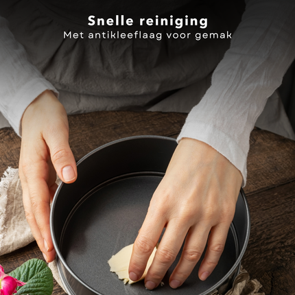 Cheqo® Springvorm Set 3-Delig - Ovenbestendig - Hartvormig en Ronde Bakvormen - Bakvorm set - Springvorm - Cakevorm - Bakvormen - Hartjes Taartvorm - Zwart