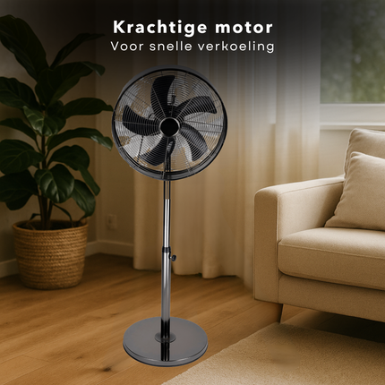 Cheqo® Ventilator Staand - Statiefventilator Zilver - Staande Ventilator - 40 cm - In Hoogte Verstelbaar - Oscillerend