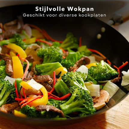 Cheqo® Grote Wokpan 30cm - Voor Alle Warmtebronnen - Soft Touch Handgreep - Gelijkmatige Warmteverdeling - Pannen - Bakpan - Lange Levensduur - Extra Hoge Randen - Wok Pan - Anti-Aanbaklaag Wokpannen