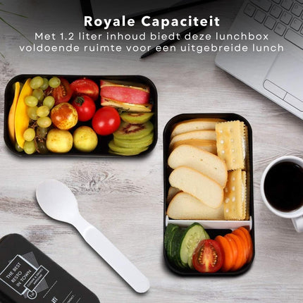 Cheqo® Kunststof Lunchbox - 2-laags - Met Bestek - Vaatwasmachinebestendig - Inclusief Sluitband - Onderweg Eten -  Bewaarbakjes - Meal Prep Bakje - Vershouddoos - Voedselcontainer - Vaatwasserbestendig - 1.2L Broodtrommels