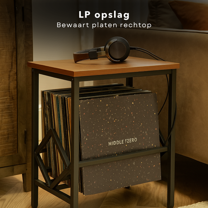 Cheqo® LP Opbergsysteem - Bijzet Tafel - Vinyl Houder - Platenrek - Platenhouder - Bijzettafel - Platenkast - Platenstandaard LP Rek - Platenspeler Meubel - Metaal MDF