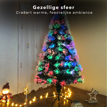 Cheqo® Kunstkerstboom Met Verlichting - Kerstboom met Kerstlampjes - Kerstboomverlichting - 90 cm - Multicolor LED - Fiber Optic - Binnengebruik