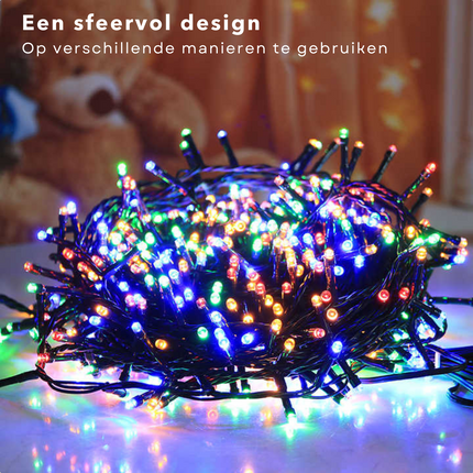 Cheqo® LED-Verlichting 192 LED's - Multicolor - Op Batterijen - 14,5 meter - Feestverlichting - Kerstverlichting - Tuinverlichting - Buitenverlichting - Gekleurde Kerstverlichting - Voor Binnen en Buiten Kerstboomverlichting