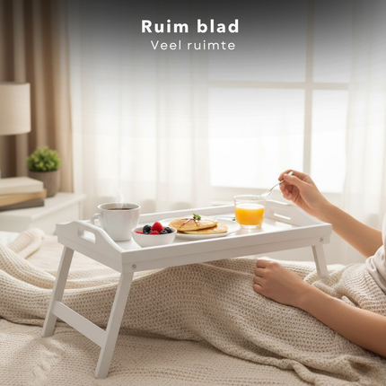 Cheqo® Ontbijt op Bed Dienblad - Ontbijt op Bed Tafeltje - Bedtafel - Bedtafeltje - Beddienblad - Schoottafeltje - Schoottafel - Laptoptafel Bed - Laptoptafeltje Bed - Dienblad met Poten - Inklapbaar Dienblad