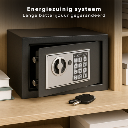 Cheqo® Elektronische Kluis - Met Cijferslot & Noodsleutel - Staal - Muurbevestiging - Donkergrijs